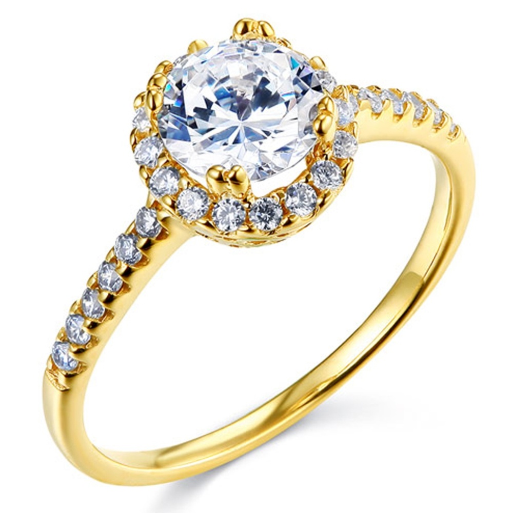 14K Yellow Halo 1-CT Round-Cut Cubic Zirconia Ring